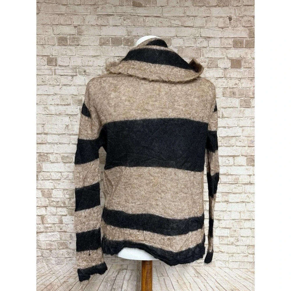 FREE PEOPLE Small LULU‎ ALPACA BLEND COWL NECK Tan Black Stripe SWEATER